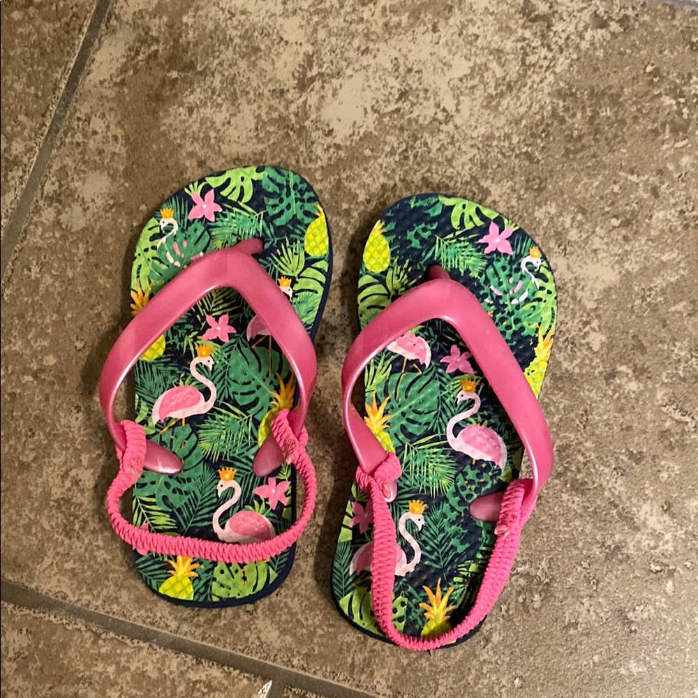 Tropical Pink Flamingo Kids Sandals size 9/10